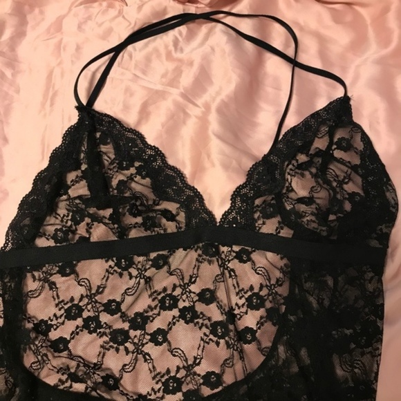 VS Black Plunge Neck Lace Teddy Slip Cross Back - Picture 2 of 6